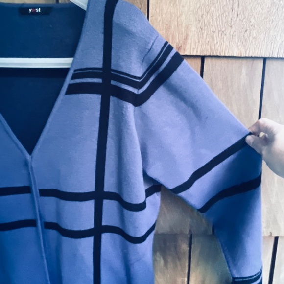 YEST Europe 🇳🇱 Viscose Open-Front Cardigan Black Check on Blue Mid Length M - Picture 6 of 13